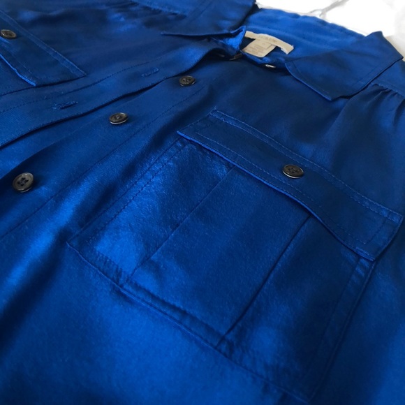 Royal blue silk button-down blouse - Picture 3 of 8